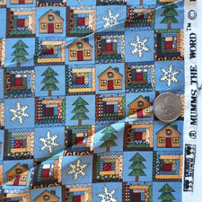 Christmas Patchwork Log Cabin On Blue Small Print Debbie Mumm Cotton Fabric BTY