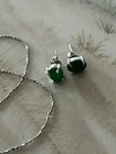Vintage Sterling Silver Chain Necklace With Jade Pendant And Earrings — photo 5