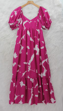 Nine West Women Babydoll Pink White Maxi Midi Dress M Colorful Preppy Barbiecore