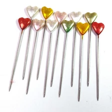 11 Crafts Iridescent Rainbow Colored Heart Shaped Straight Pins Sewing Quilting