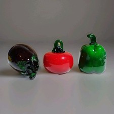 Vintage Mold-Blown Art Glass Vegetables (3) Eggplant Bell Pepper Tomato MCM EUC
