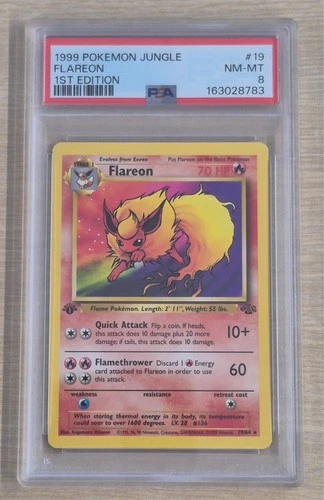 Pokemon WOTC 1999 Flareon 19/64 Jungle 1st edition PSA 8
