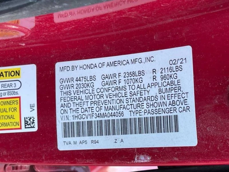 Honda Accord 2018-2022 basculante derecho moldeado rojo PC:R94 28K -SPORT- 49675 Foto 3 de 4