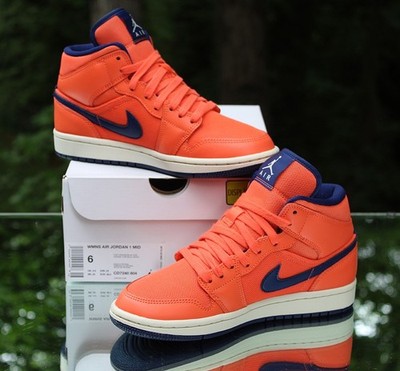 Nike Air Jordan 1 Mid Turf Orange Women's Size 6 Blue Custom