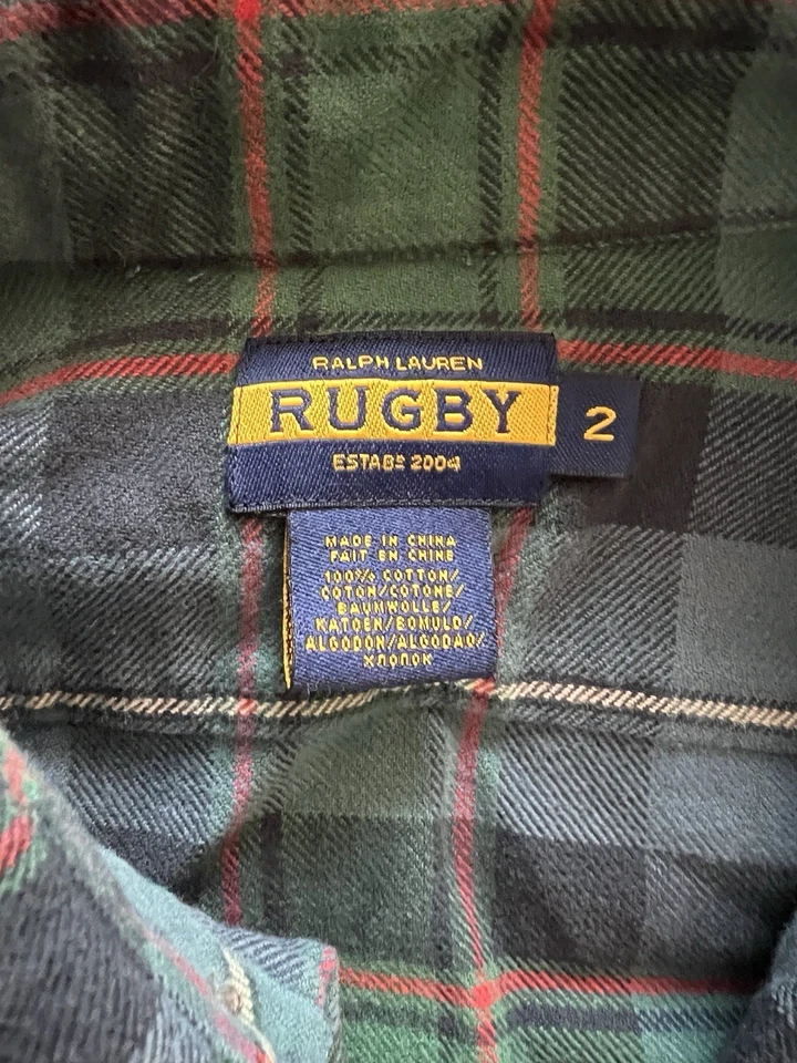RUGBY Ralph Lauren Women's Slim Fit Plaid Flannel Shirt Size 2 Green - Image 3 of 4