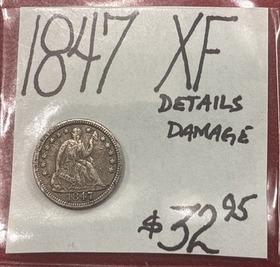 1847 Silver Seated Liberty Half Dime XF Condition! Details:Damage! ENN Coins