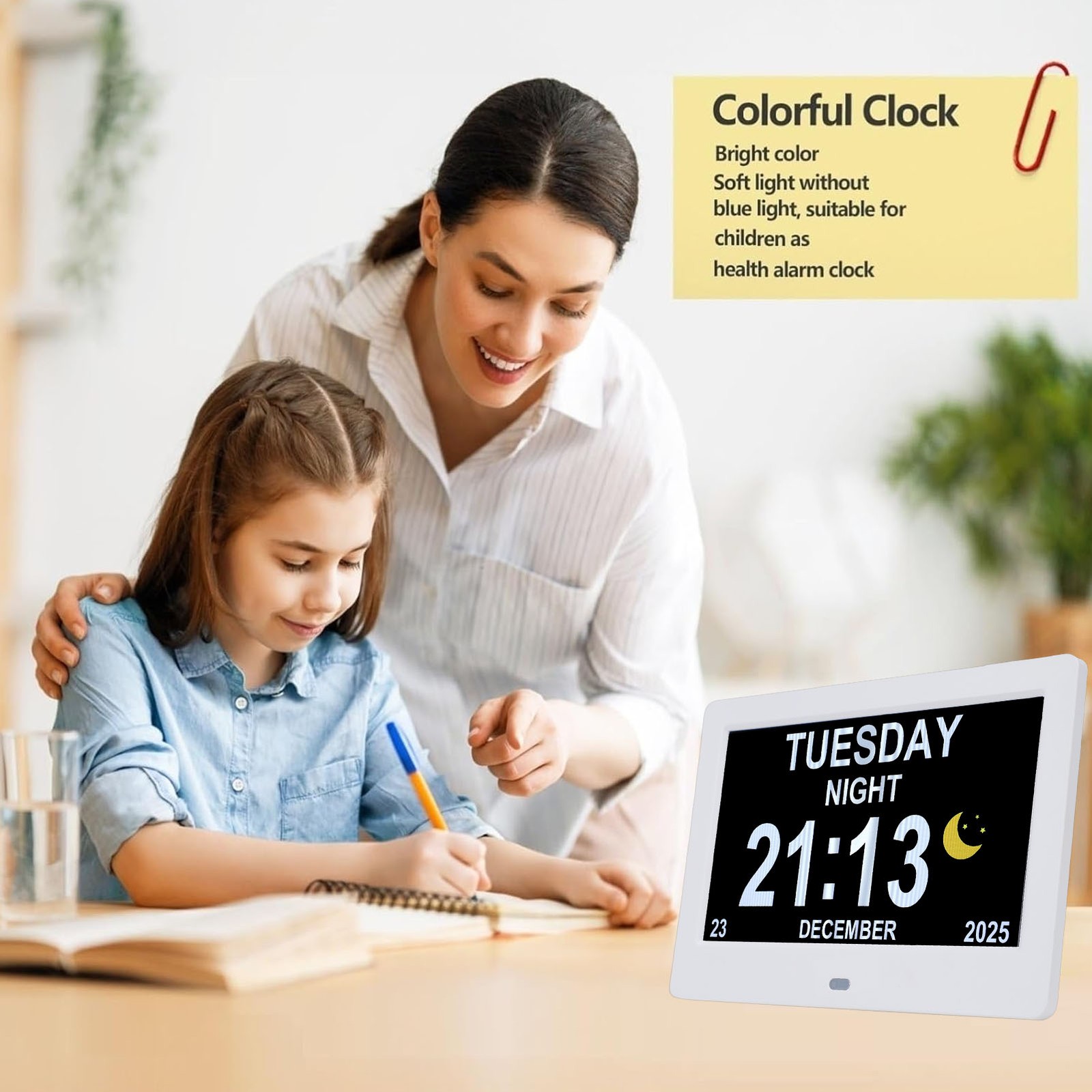 ✿ Digital Calendar Clock With Reminders Day Night Dimmable For Elderly