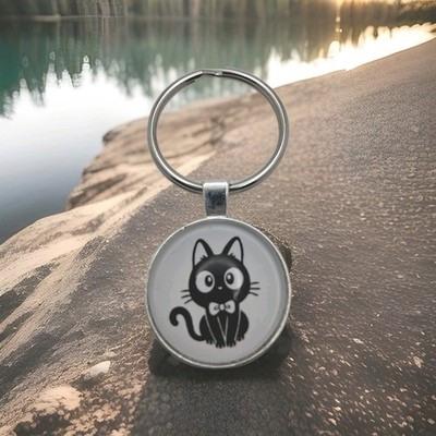 Black Cat Bow Tie Keychain Key Ring Purse Handbag Car Charm Backpack Bag
