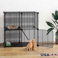 2-Tier Cat Cage DIY No-Tool Assembly Waterproof Easy Clean Indoor Outdoor Black