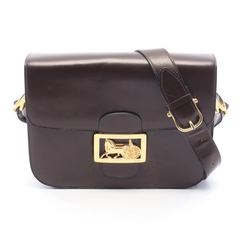 Celine Horse Carriage Shoulder Bag Leather Dark Brown Used Authentic