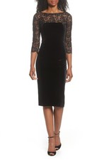 Eliza J Illusion-Lace Velvet Bodycon Dress