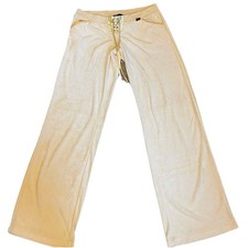 Y2K BCBGMaxAzria Beige Velour Lounge Active Sweatpants Pants Sz S Lace Up Flare