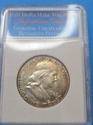 1963 D Benjamin Franklin Half Dollar 90% Silver 50c UNC encased- 26011