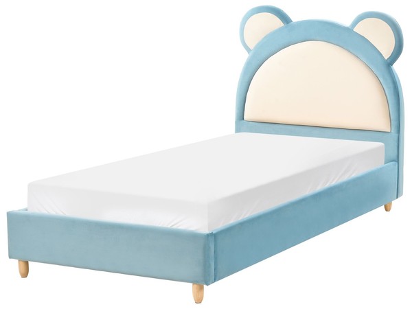 Kinderbett Samtstoff Blau Mit Lattenrost 90 X 200 Cm Hohes Kopfteil BäR Mailles-image