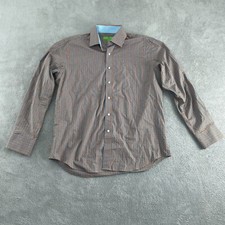 Mens Bristol & Bull L Long Sleeve Plaid Shirt 100% Cotton Orange/Blue 4488