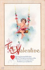Antique Valentines Card Swing Cupid Amour Love Romance Swinging Vtg Postcard E36