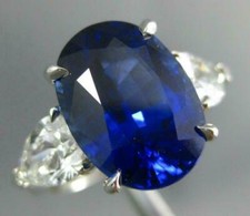 GRS LARGE 9.61CT DIAMOND & AAA SAPPHIRE PLATINUM OVAL PEAR SHAPE ENGAGEMENT RING