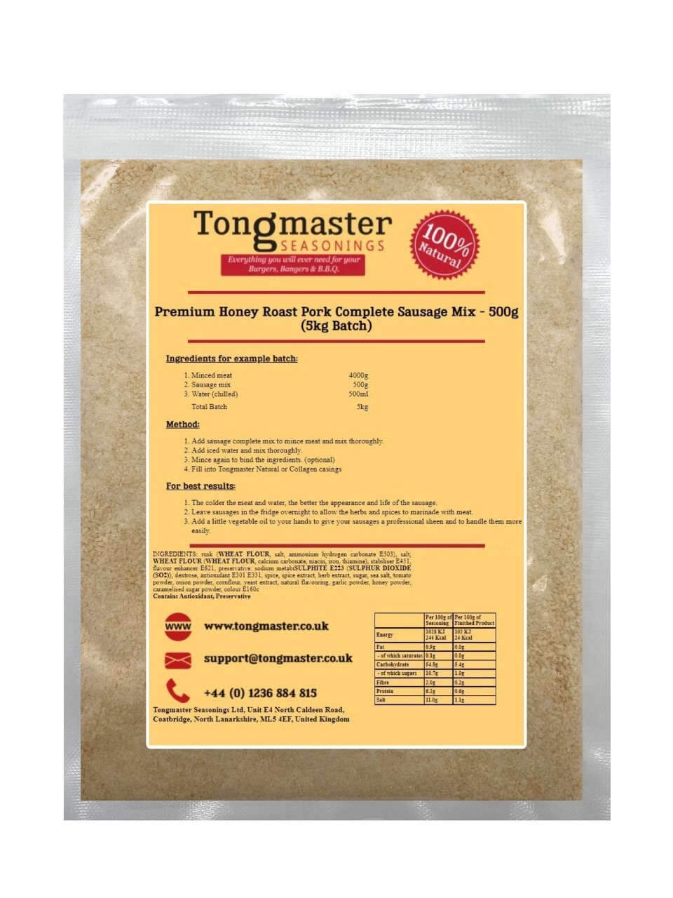 Premium Honey Roast Pork Sausage Complete Mix - 500g (5kg Batch)