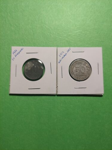 Germany 1921 10 Pfennig KM# 26 & 1919 50 Pfennig Weimar Republic KM# 27