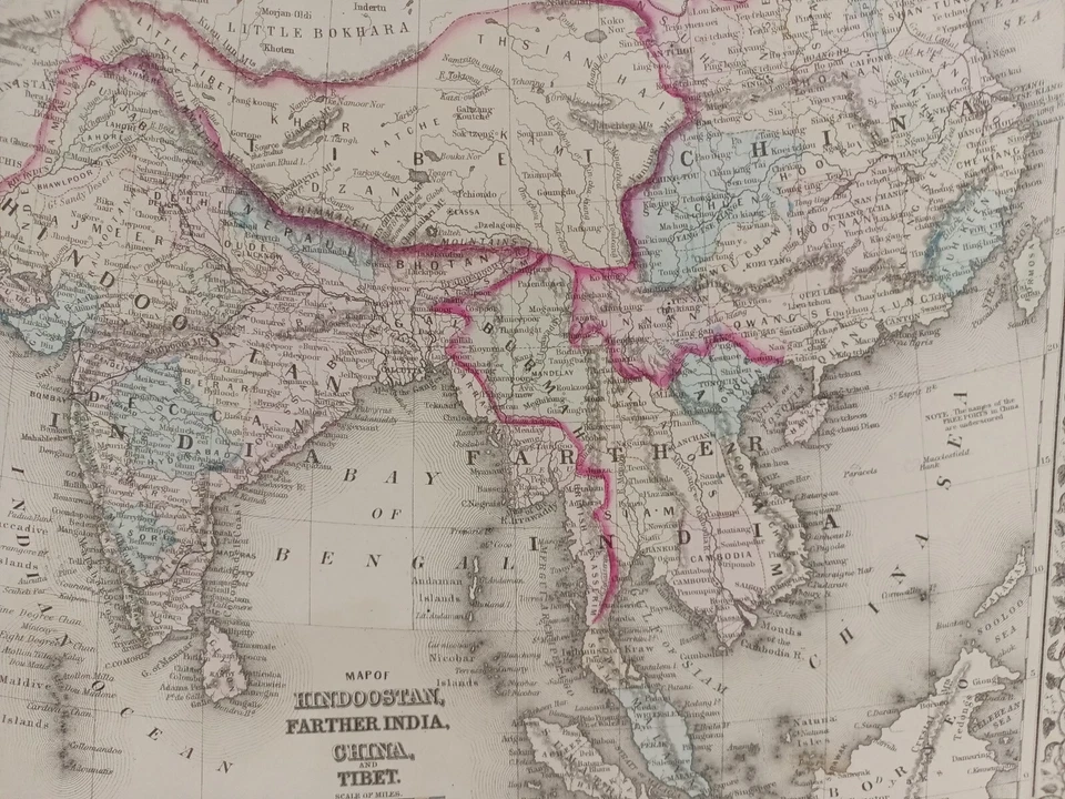 1873 Mitchell's Atlas Map of Hindustan, India China Tibet Authentic Hand-colored - Image 3 of 4
