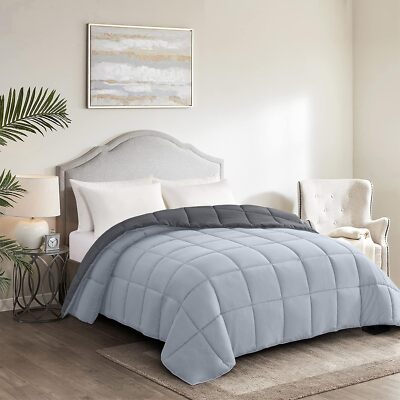 Oversized Queen Comforter - Duvet Cover, Reversible Dark/Light Gray Comforter