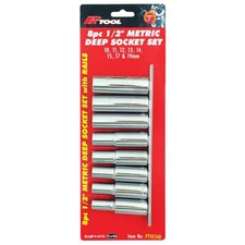 PT10340 - PkTool - 8pc 6PT 1/2” METRIC Cr-V DEEP SOCKET SET