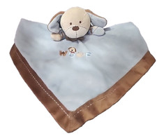 Carter  s Blue Brown Plush Puppy Dog Security Blanket Lovey Satin Back Baby BOP7