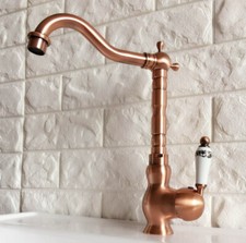 Bathroom Sink Faucet Single Handle Hole Swivel Basin Vanity Mixer Tap Red Copper
