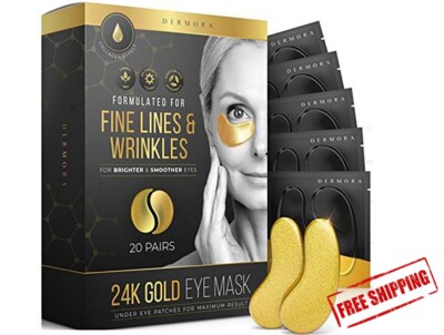 Lot of 3 (60 Total) Dermora 24K Gold Eye Mask Boxes Smoothens Fine Lines Collage