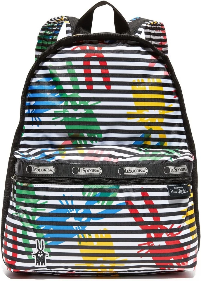 Mochila básica LeSportsac Peter Jensen a rayas estampado de conejo colaboración de diseñador nueva con etiquetas Foto 2 de 4
