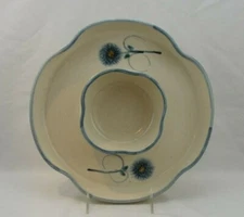 Studio Made Unknown Maker Stoneware Chip and Dip Pottery Blue Flowers