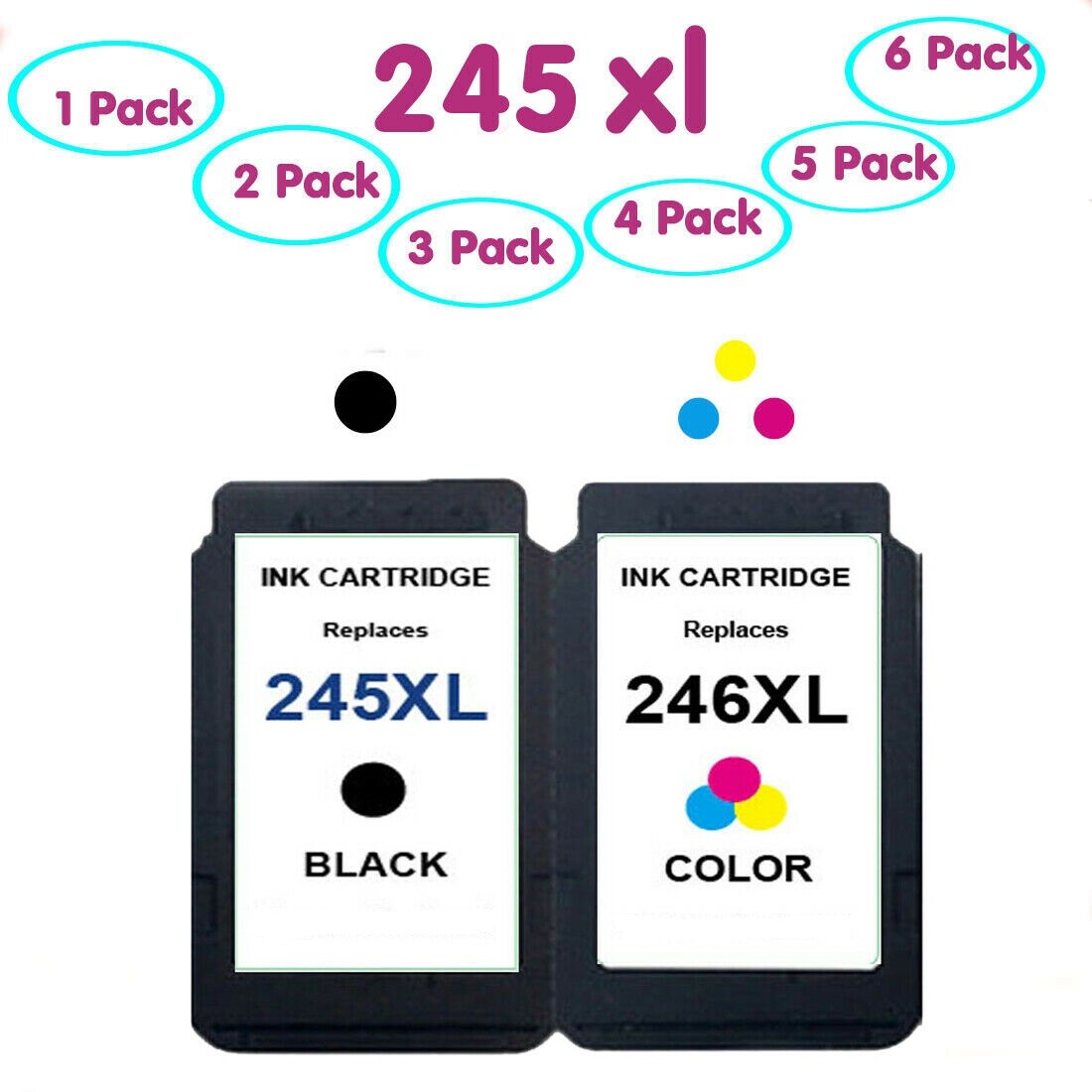 PG-245XL & CL-246XL Ink Cartridge Combo Pack - Replacement For Canon PIXMA MG/TS/TR Series Printers
