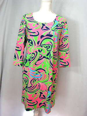 Katherine Way Resorts Pink Green Navy Mod Abstract Print 3/4 Sleeve Golf  Dress L | eBay