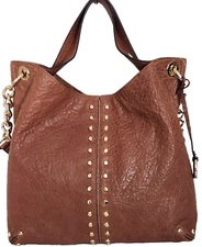 🌞MICHAEL KORS UPTOWN ASTOR STUDDED WALNUT BROWN LEATHER LARGE TOTE BAG🌺NWT!