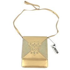 Vintage J. Renee Antique Gold Leather Shoulder Bag or Clutch Purse New Defects
