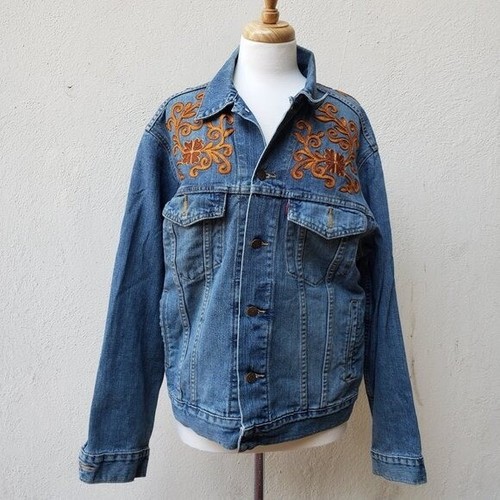 Embroidered Denim Trucker Jean Jacket 