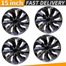 Set Of 4 15 Wheel Covers For R15 Tires Rim Snap On Full Hub Caps Black Viv