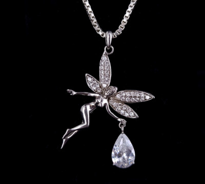 Vintage Sterling Silber Fee Pixie Magie Edelstein Anhänger Halskette