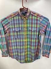 Polo Ralph Lauren Mens Trim Military Colorful Plaid Lightweight Flannel Shirt XL