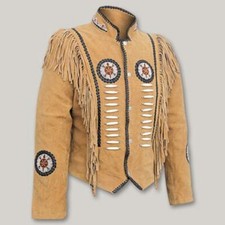 Women Western Cowgirl Suede Jacket Leather Fringe Beads Bone Coat