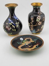 Gorgeous Assortment Of Mid Century  Cloisonne Including 2 VASES & 1 Plate. 