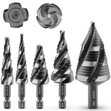 Juego de 5 brocas de paso de flauta en espiral de cuatro piezas, paso unibit HSS de 1/8"-1-3/8"