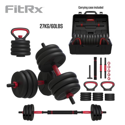 60lbs 4-in-1 Adjustable Dumbbell, Barbell & Kettlebell Weight Set, Black, Smartb
