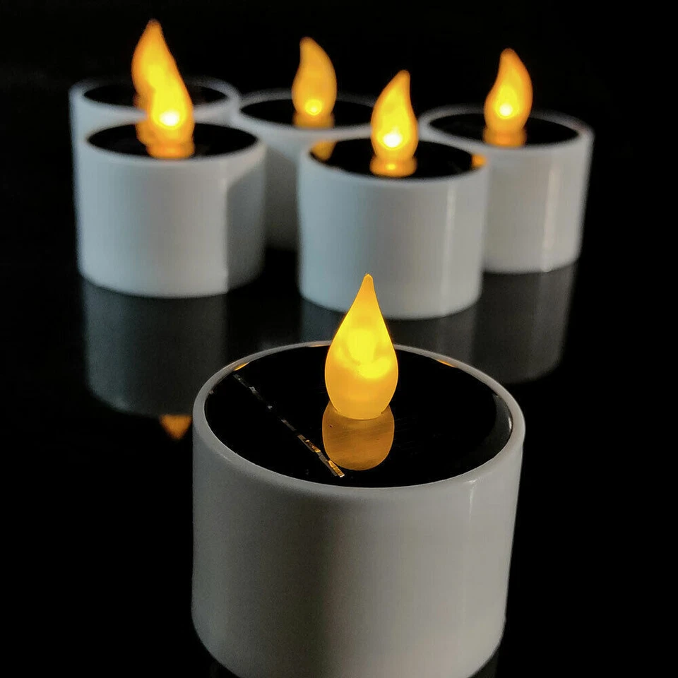 Solar Powered LED Candle Light Flameless Flickering Tea Lights Waterproof Lamp - Image 4 of 4