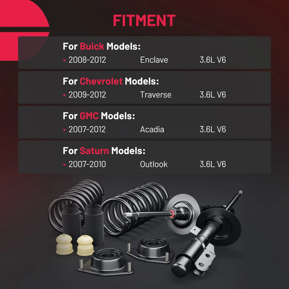 4pcs Front Struts w/Coil Spring Rear Shocks for 2008-2012 Buick Enclave 3.6L V6 - Imagem 3 de 4