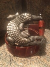 Huge Kieselstein-Cord Sterling Alligator Buckle and Brown Alligator Belt Size 2