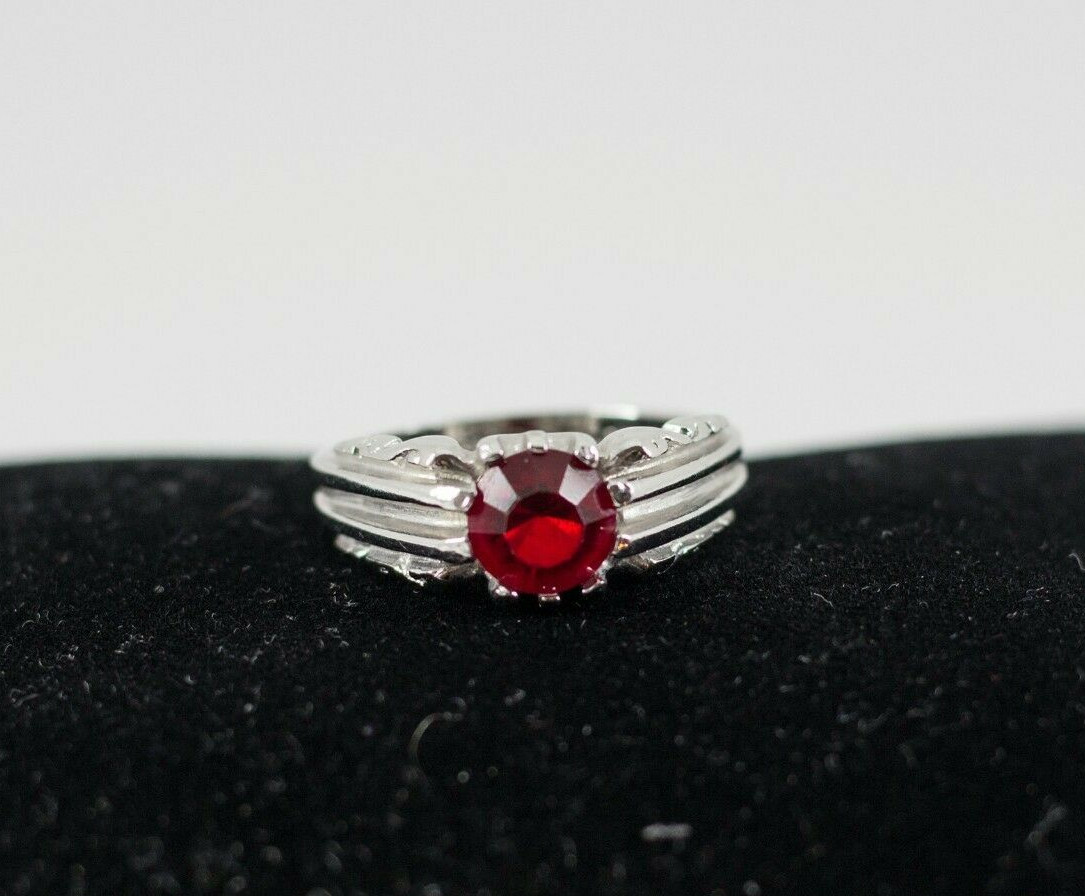 SETA~925 Sterling Silver -Statement Ring with Red… - image 2