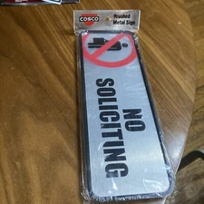 Cosco Brushed Metal Office Sign No Soliciting 9 x 3 Silver/Red 098208