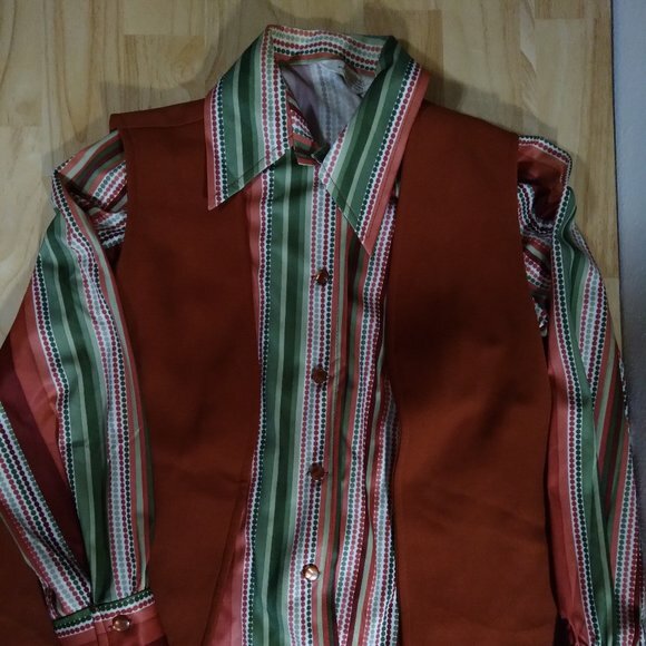 Vintage Jeanique Dots Pattern Polyester Disco Shi… - image 1