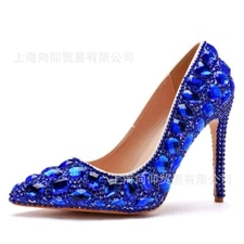 11cm High Heels Crystal Banquet Shoes Women's Rhinestone Pointed Toe Pumps Sz
